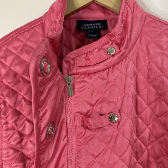 Jones New York Coat Signature Jacket L Quilted Pink Zip Front Barbie Grommets - Picture 3 of 10